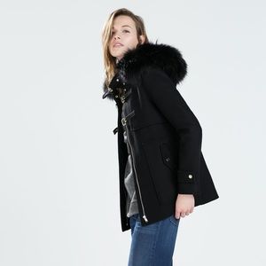 Zara wool duffle coat with faux fur hood
